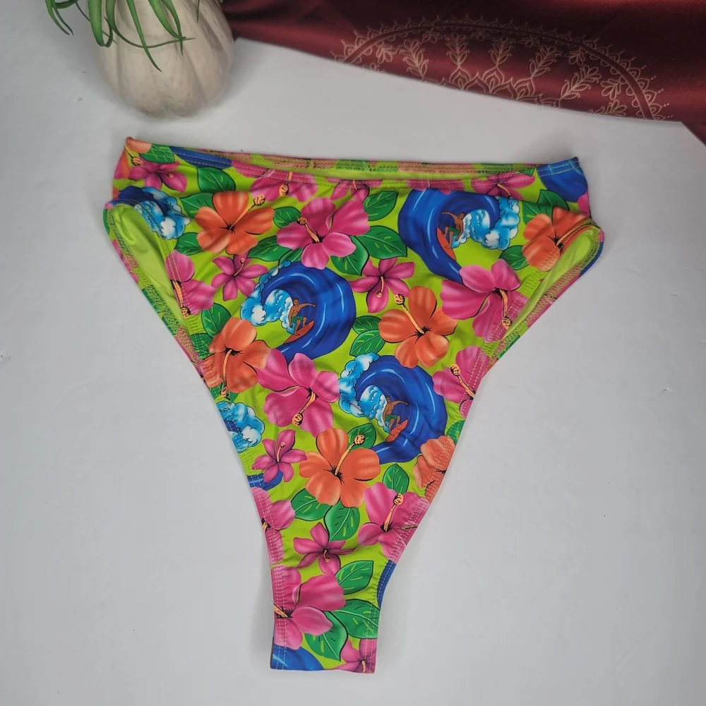 Frankies Bikinis Swimsuit Bottom Tropical Hibiscus Size Large NWOT
